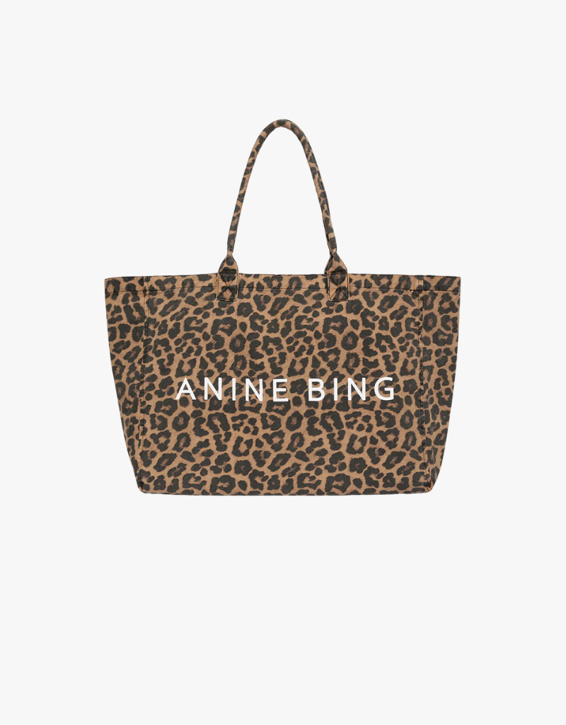 Anine Bing Leo Canvas Tote in Black & Brown Leopard