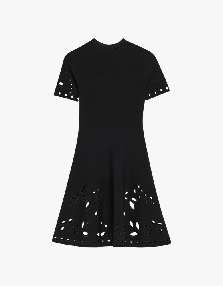 Black Eyelet Fania Short Sleeve Knit Mini Dress by Ulla