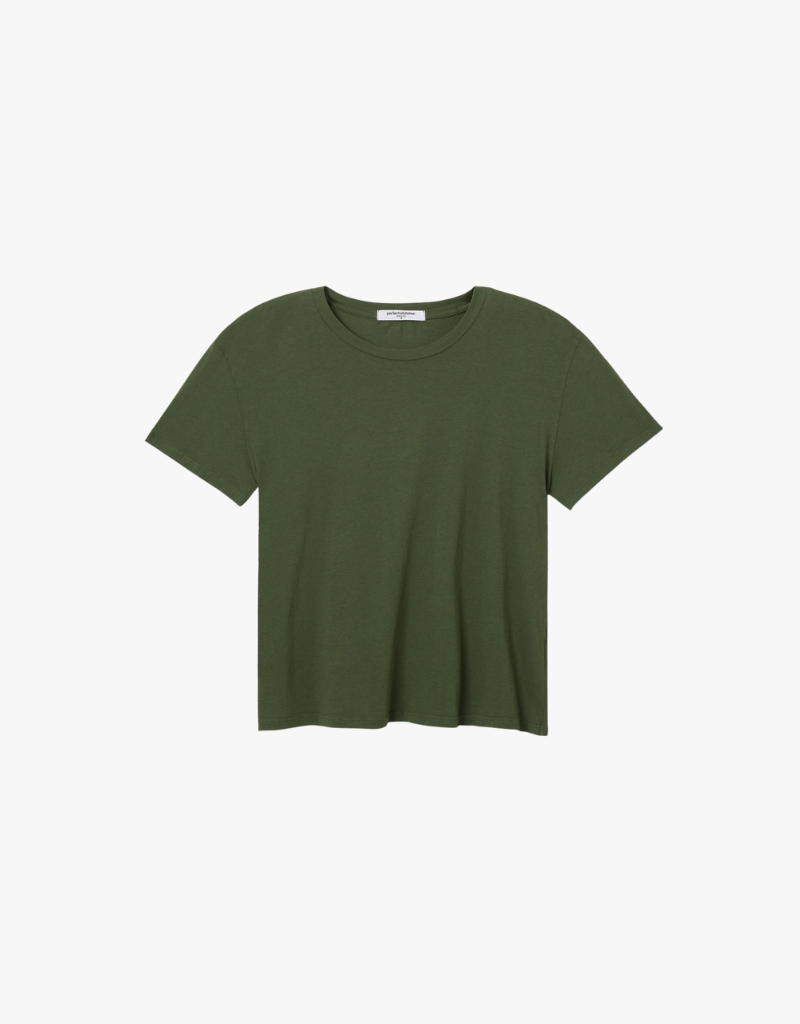 Perfect White Tee Harley Cotton Short Sleeve Boxy Crew Tee in Fern Green