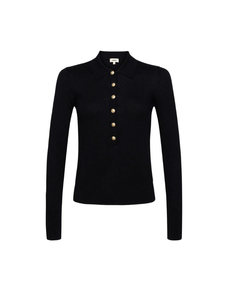 L'agence Sterling Collared Sweater in Black & Gold