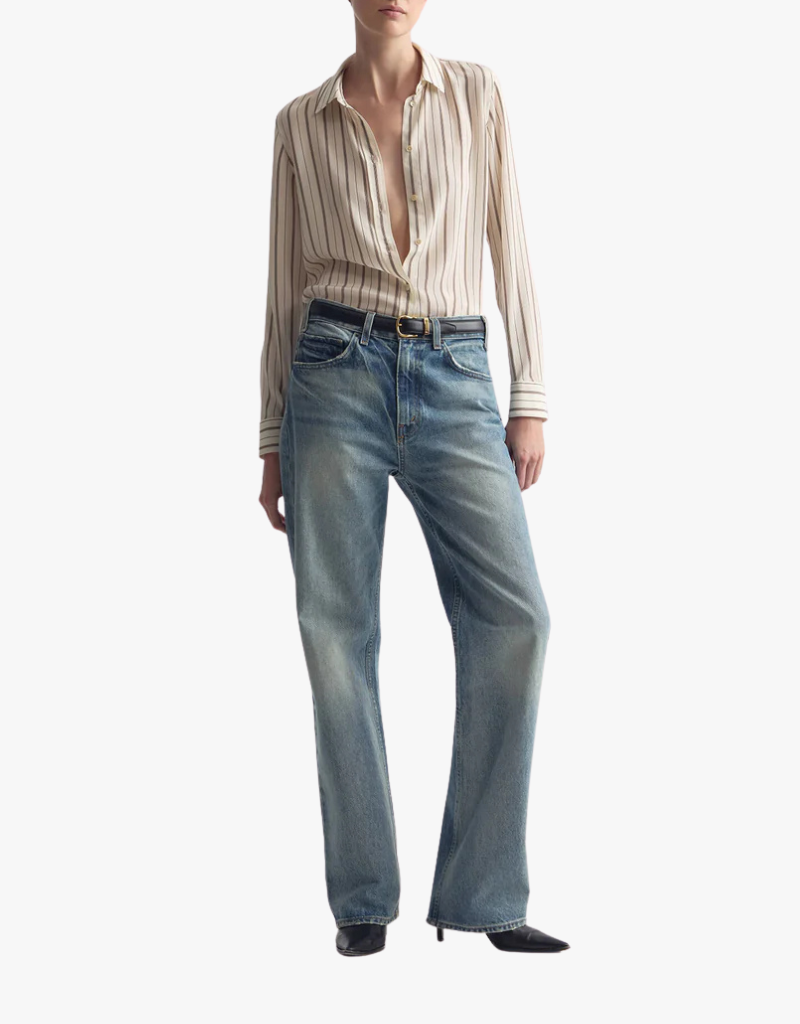 Nili Lotan Gaia Slim Shirt in Brandy Stripe