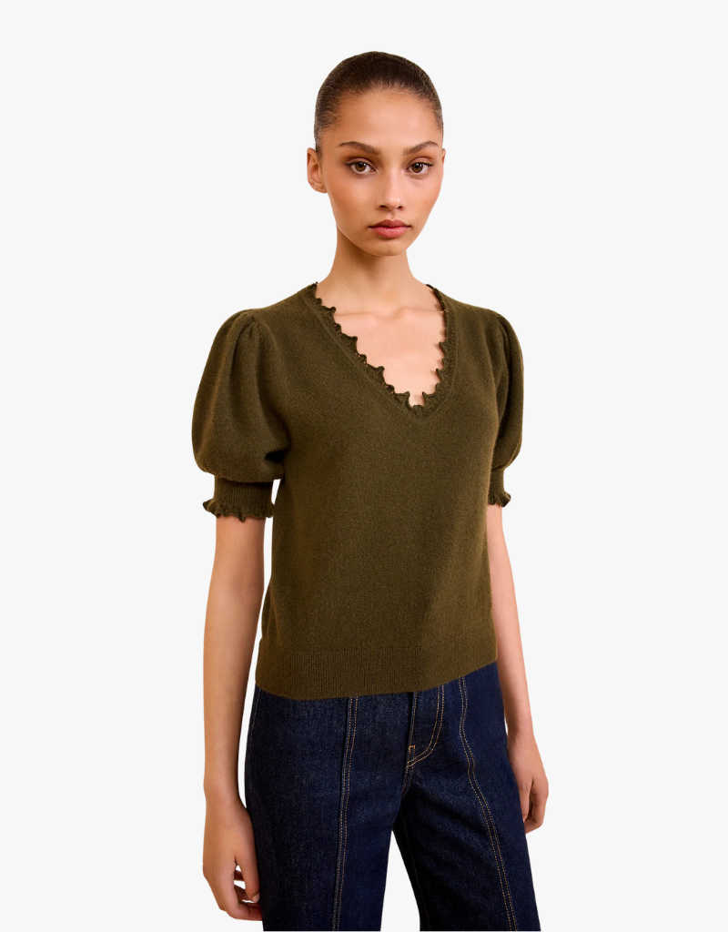 Ulla Johnson Polline Short Sleeve Top in Hunter