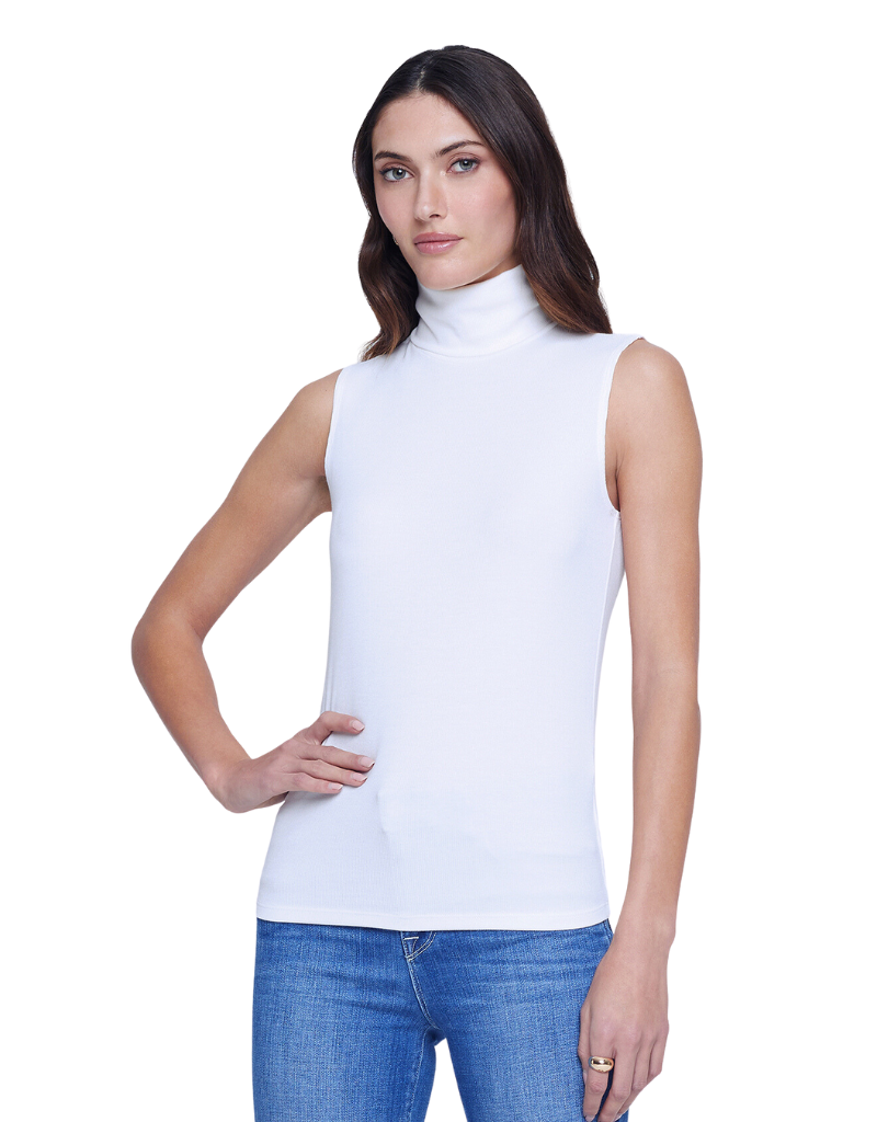 L'agence Ceci Sleeveless Turtleneck in Off White