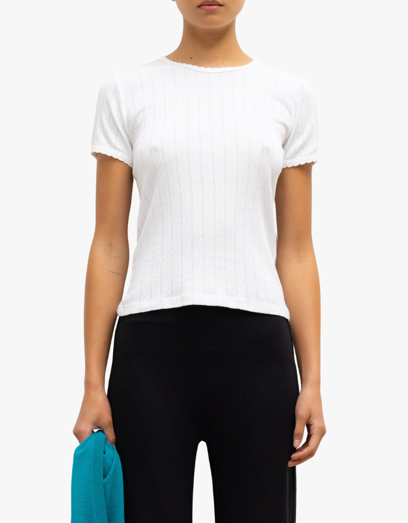 Leset Pointelle Slim Fit Tee in White