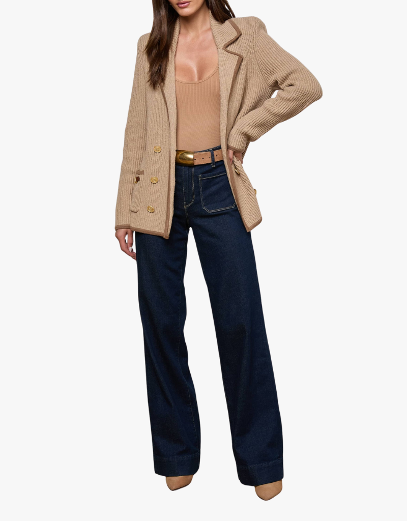 L'agence Ranch Knit Blazer in Natural & Brown