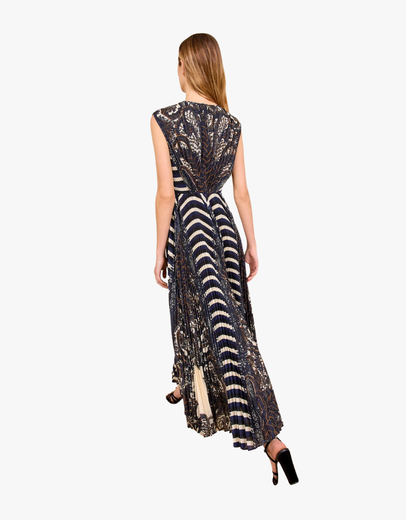 Ulla Johnson Violeta Pleated Sleeveless Midi Dress in Eclipse