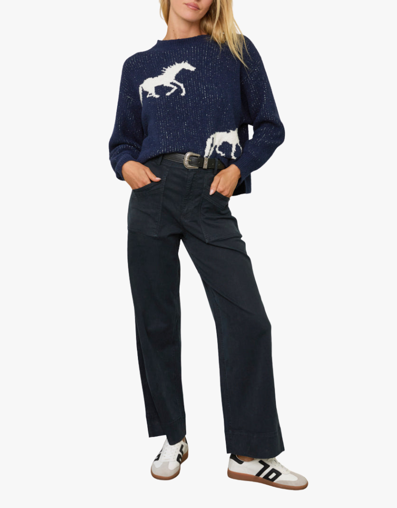 Margaret O'Leary Horse Sweater in Navy & Ivory