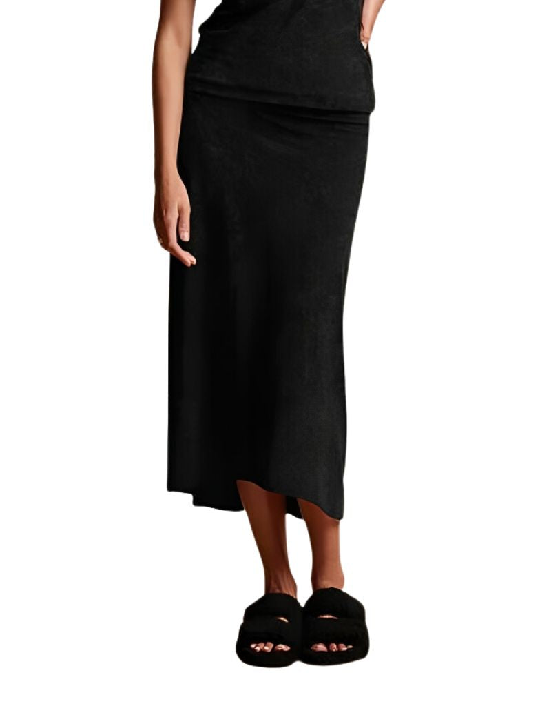 James Perse High Low Stretch Velvet Skirt in Black