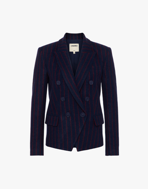 L'agence Kenzie Double Breasted Blazer in Midnight & Red Pinstripe