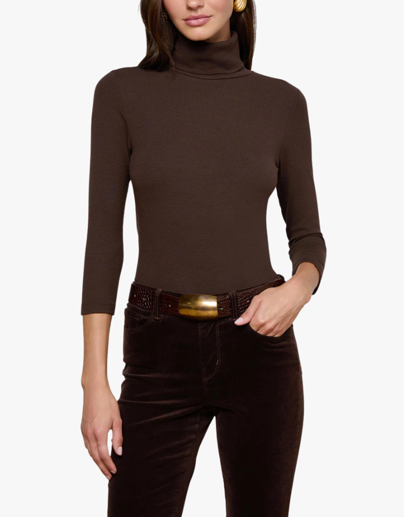 L'agence Aja Turtleneck 3/4 Sleeve in Coffee Bean