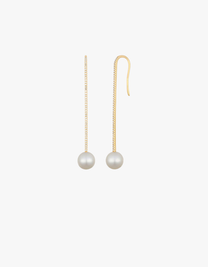 EF Collection Diamond Bar Pearl Drop Earrings in 14k Yellow Gold