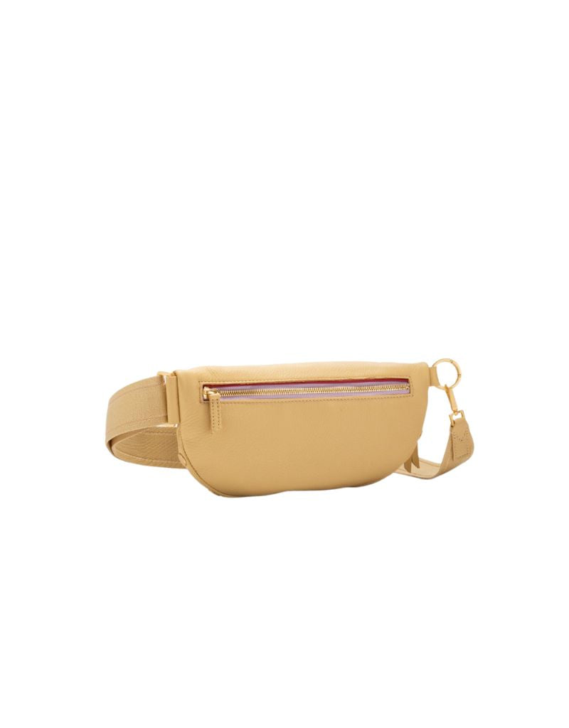 Hammitt Charles Medium Belt Bag in Sandcastle & Brushed Gold with Lilac Zip