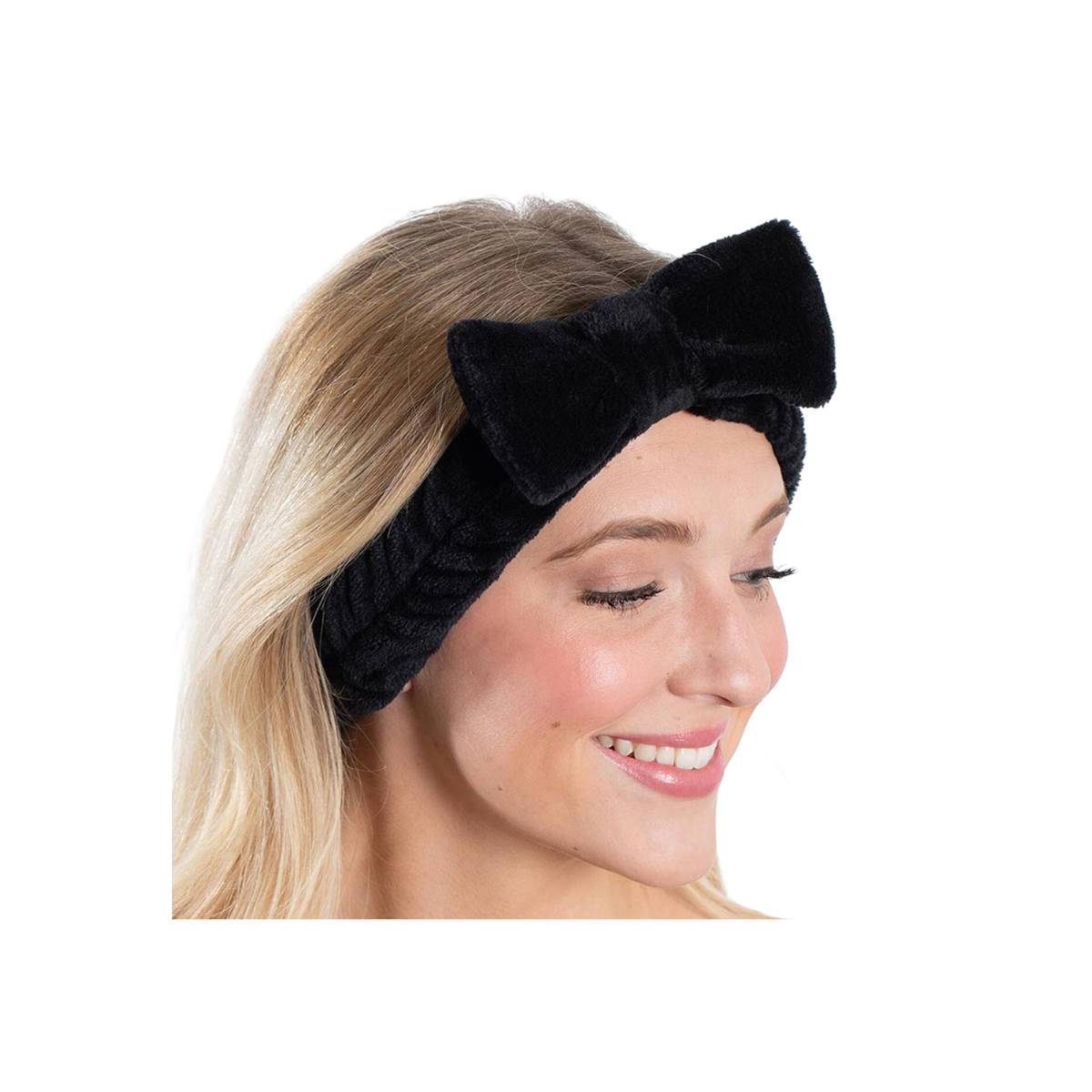 Bella Sleep + Spa Plush Bow Spa Headband in Black