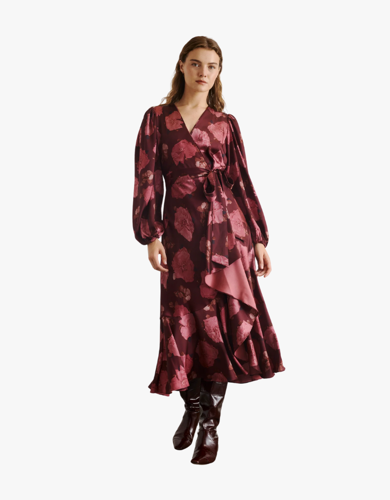 Tanya Taylor Long Sleeve Blaire Dress in Mahogany & Soft Carmine Multi
