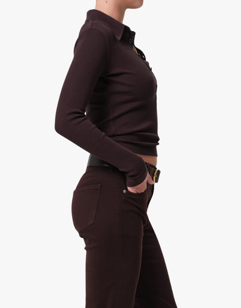 Citizens of Humanity Long Sleeve 60's Polo in Chocolate