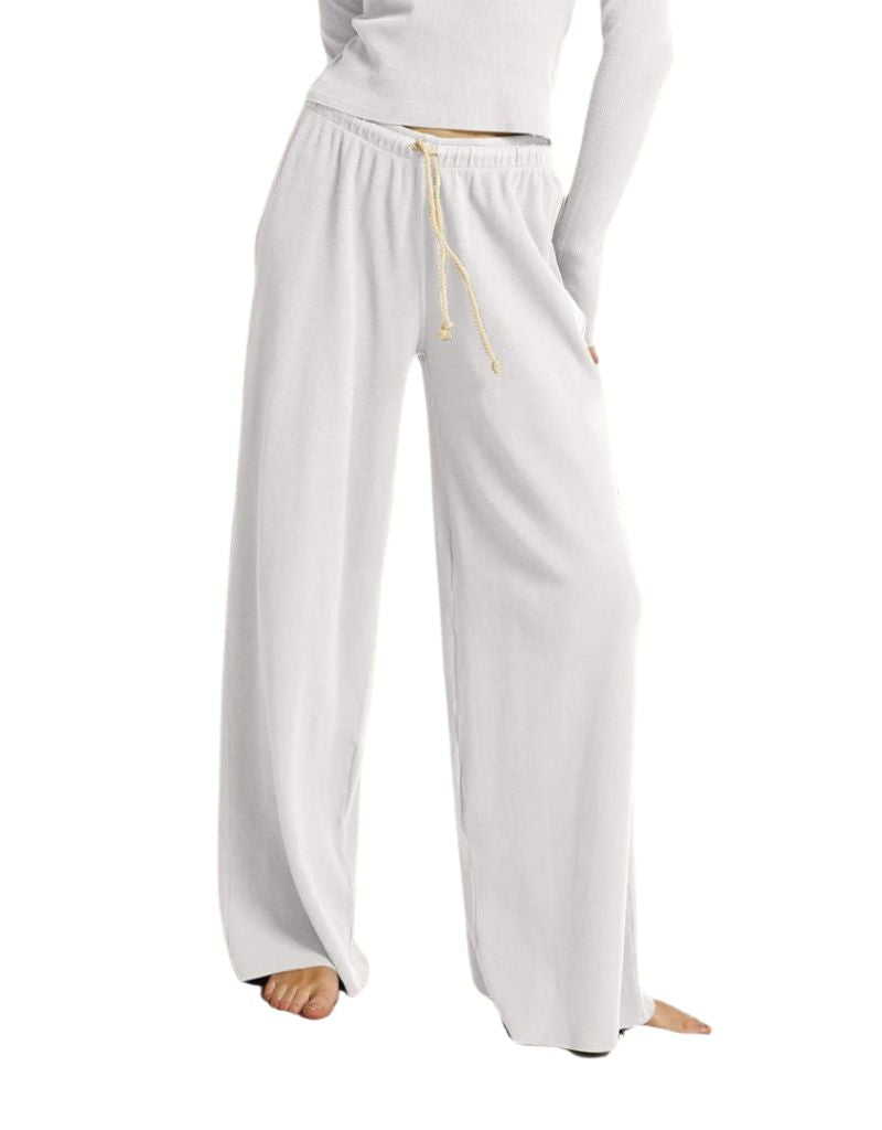 Perfect White Tee Rivers Waffle Wide Leg Pant in White