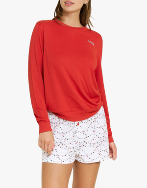 Honeydew Sugar Sweetheart Long Sleeve Shortie Set in Holiday Lights