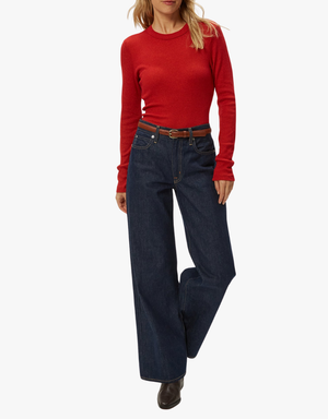 Michael Stars Liyah Ribbed Long Sleeve Tee in Carmine