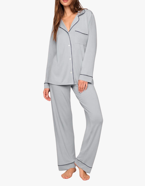 Eberjey The Long PJ Set in Gray Dawn & Navy