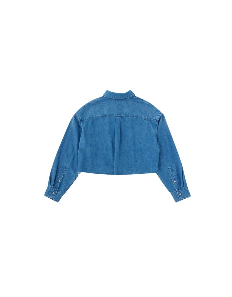 Moussy Vintage Nashboro Cropped Button Up Shirt in Blue