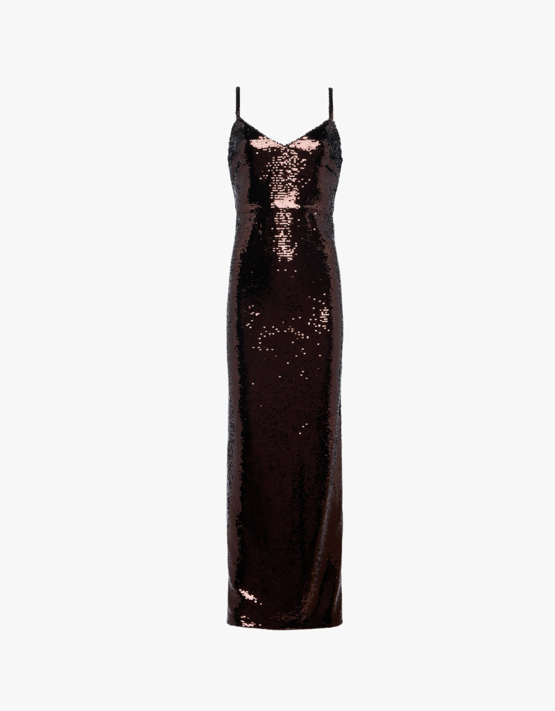L'agence Karma Sequin Maxi Dress in Chocolate