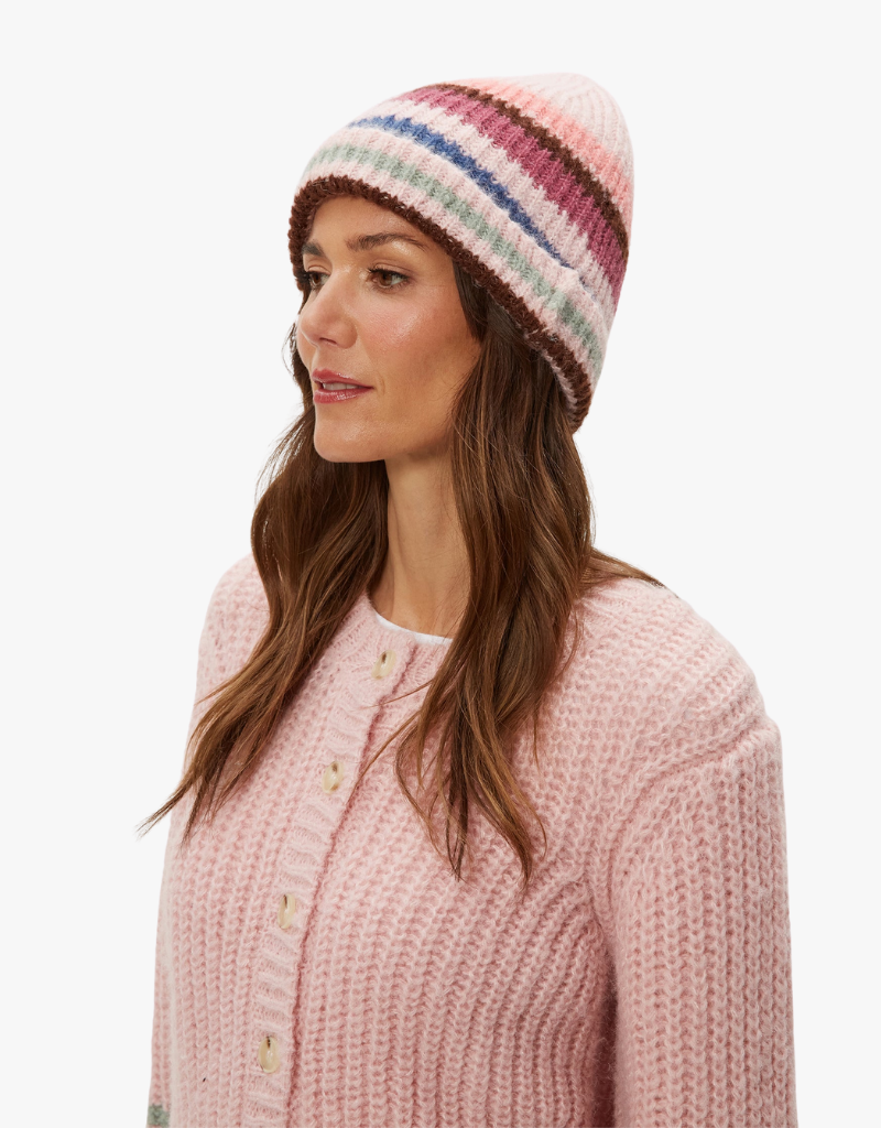 Michael Stars Striped Beanie in Pink Combo