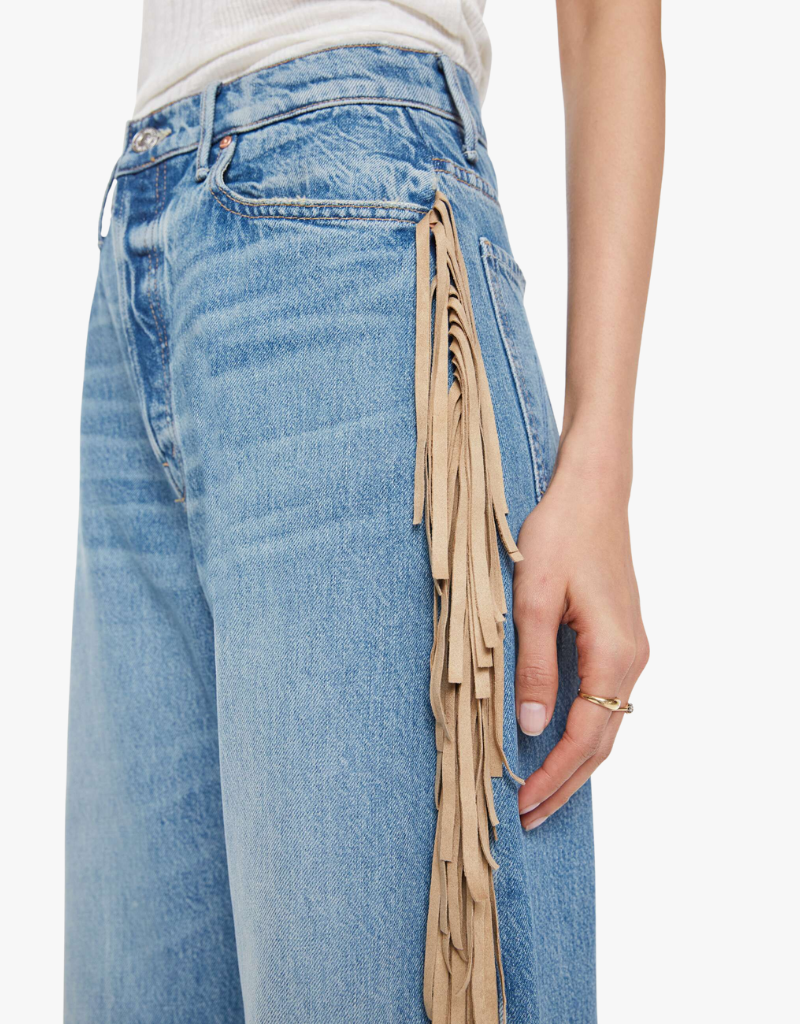 Mother Fringe Half-Pipe Button Sneak Jeans in Folk Star