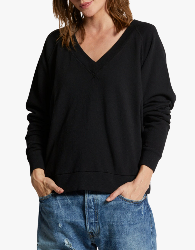 Perfect White Tee Sinead Relaxed French Terry V Neck Sweatshirt in True Black