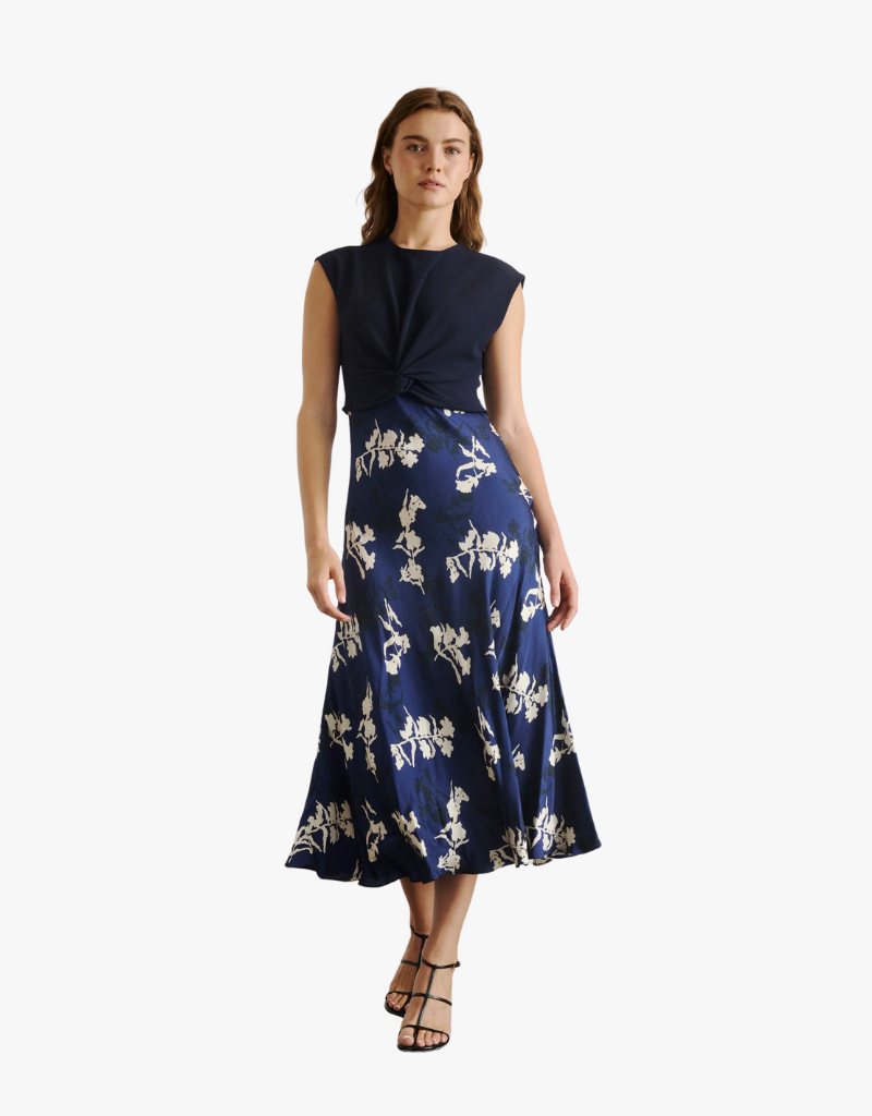 Tanya Taylor Rosabeth Dress in Maritime Blue & Cream Multi