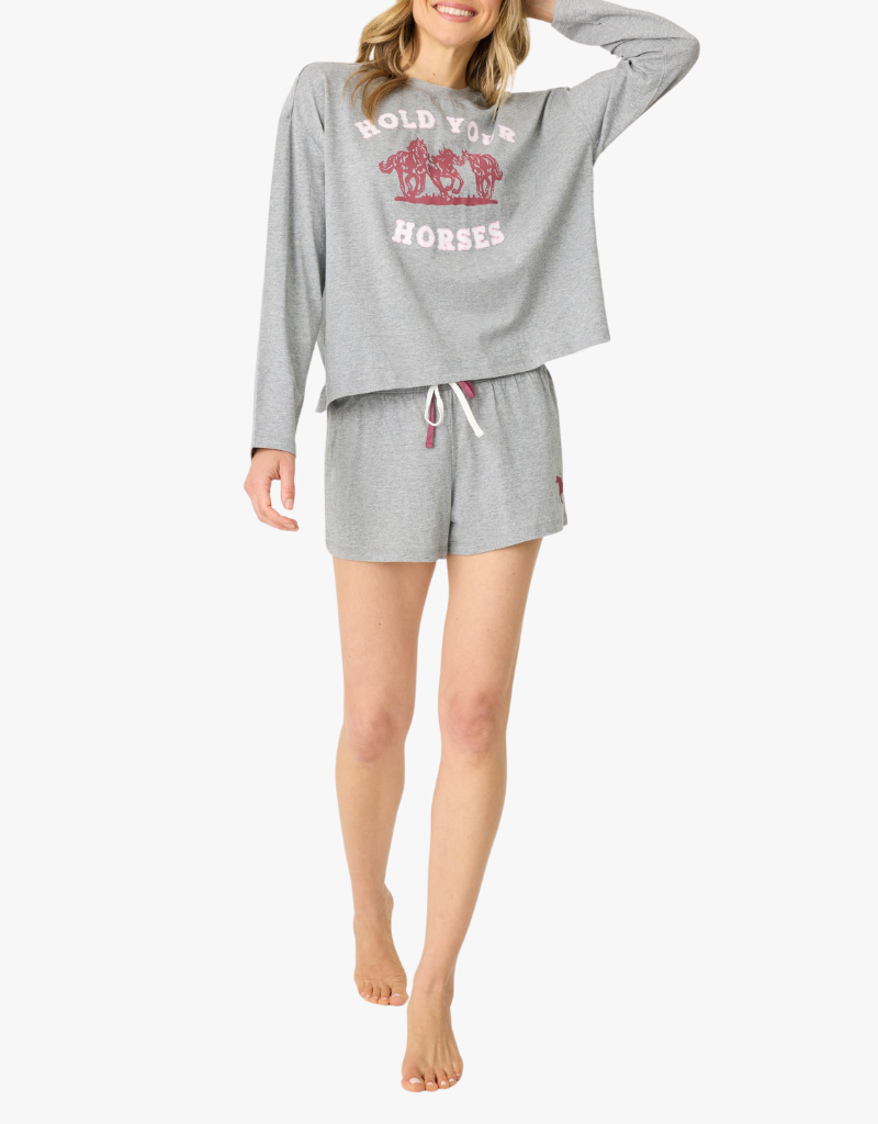 PJ Salvage Hold Your Horses PJ Set in Dark Heathered Grey