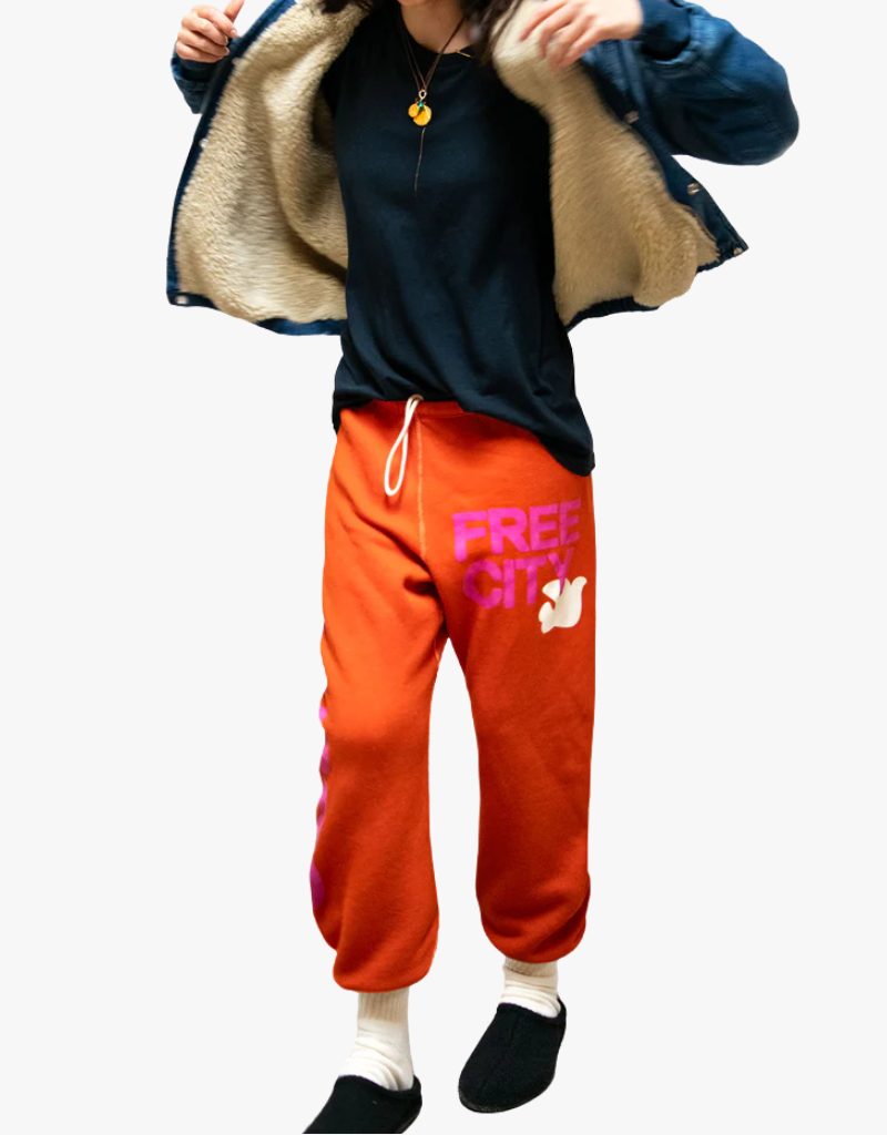 Free City Circa '99 OG Letsgo Oldschool Polyblend Fluff Sweatpants in Orange Machine