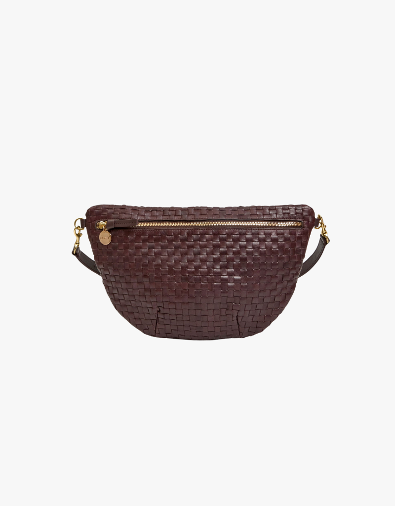 Clare V. Grande Fanny in Tobacco Woven Checker