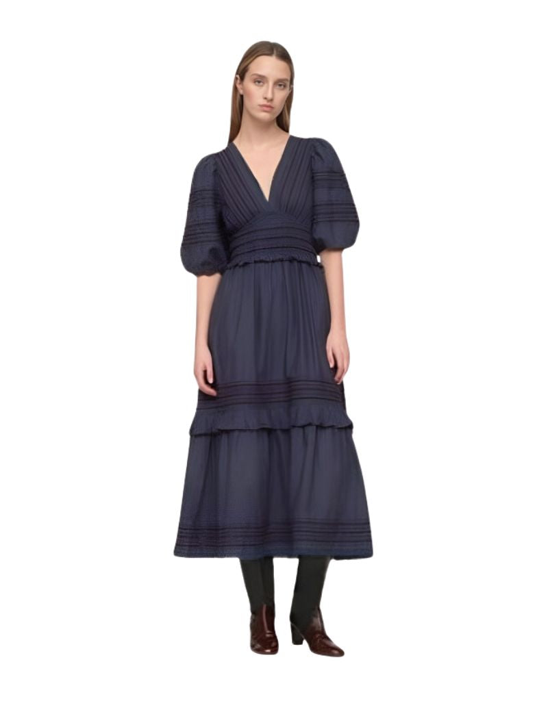 Sea NY Mable Cambric Puff Sleeve Midi Dress in Admiral