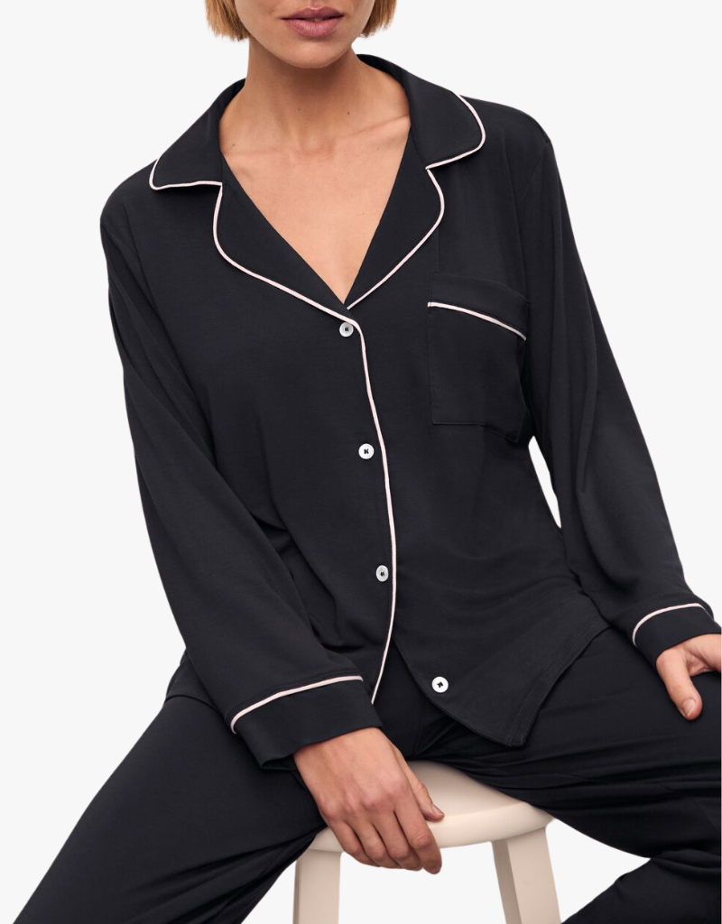 Eberjey The Long PJ Set in Black & Sorbet Pink