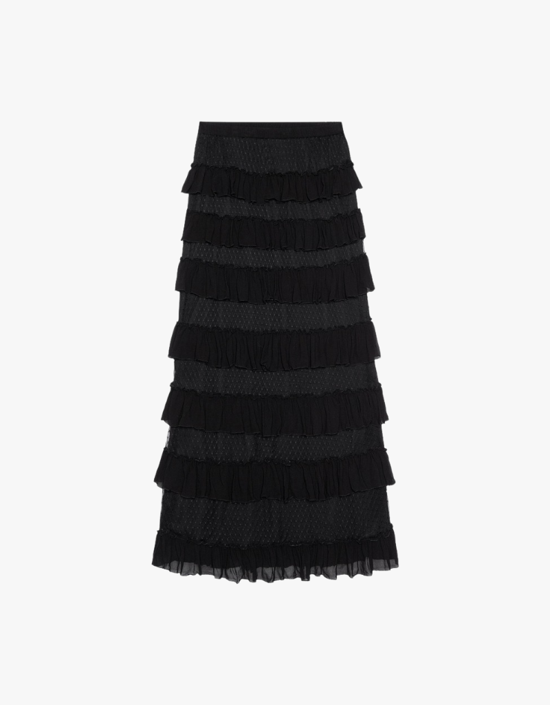 The Great The Winter Mesh Flounce Skirt in Black