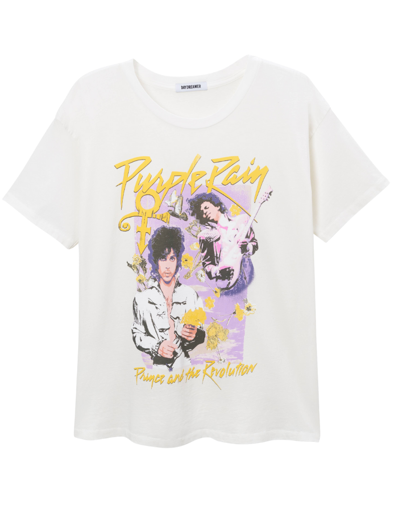 Daydreamer Prince and the Revolution Purple Rain Flowers Merch Tee in Vintage White