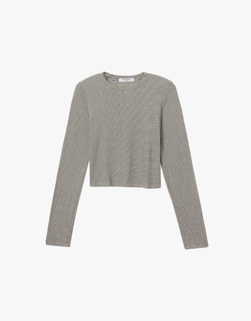 Perfect White Tee Jamie Stripe Jersey Crewneck Long Sleeve in Ivory & Black Stripe