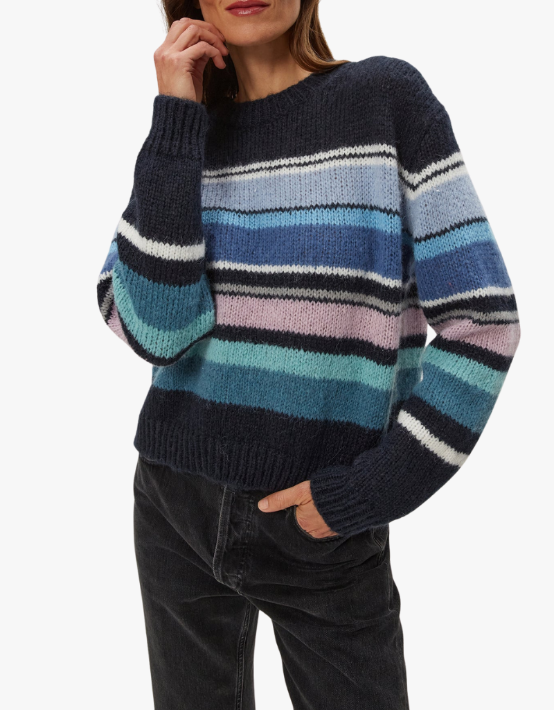Michael Stars Aura Striped Crew Pullover in Nocturnal Combo
