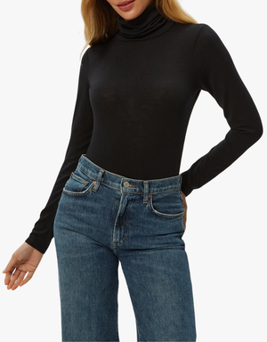 Michael Stars Martha Turtleneck With Ruched Sides in Black
