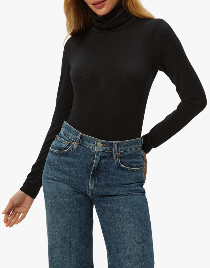 Michael Stars Martha Turtleneck With Ruched Sides in Black