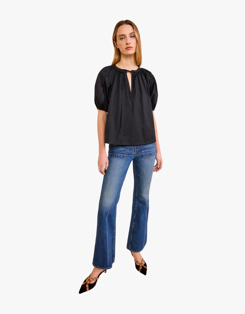 Ulla Johnson Loli Short Sleeve Blouse in Noir
