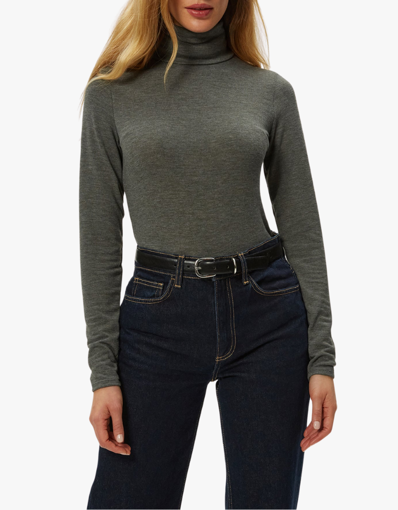 Michael Stars Martha Turtleneck With Ruched Sides in Charcoal