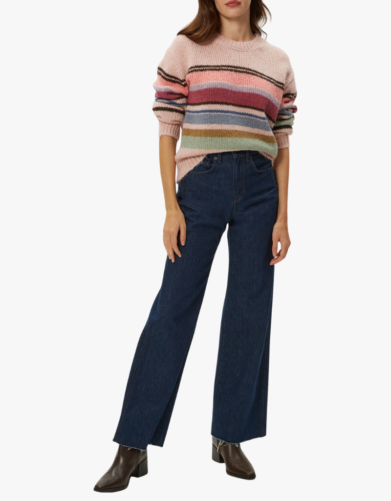 Michael Stars Aura Striped Crew Pullover in Pink Combo