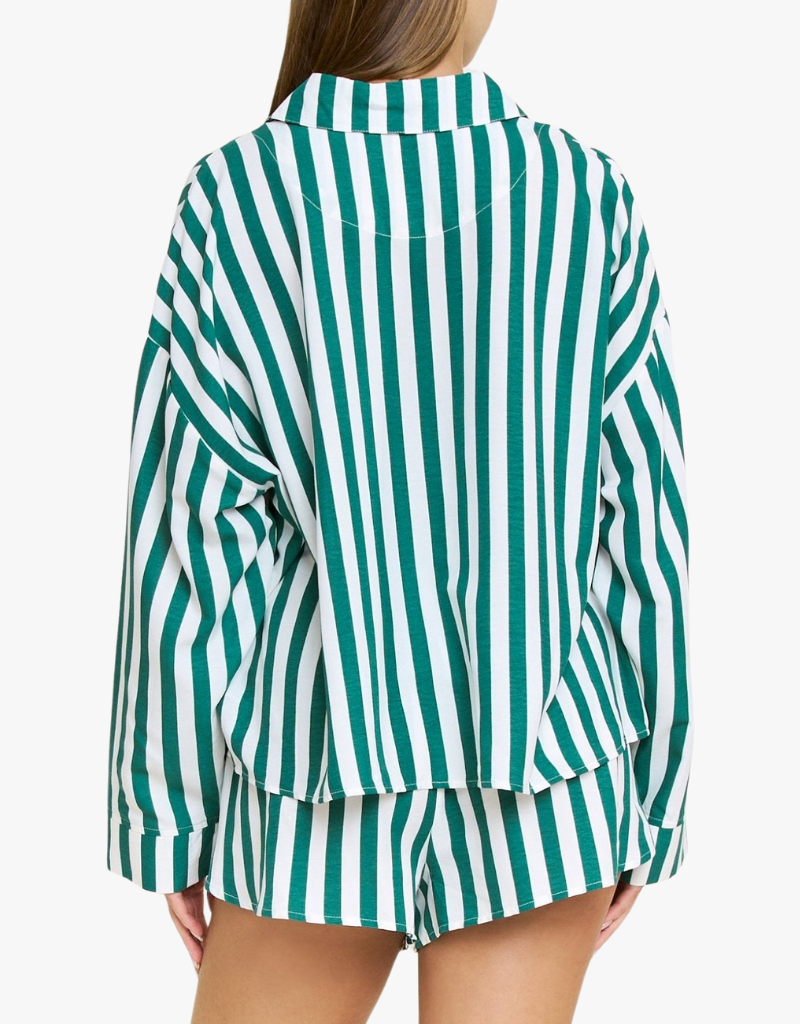 Honeydew Brunch Date Long Sleeve Shortie PJ Set in Mistletoe Stripe
