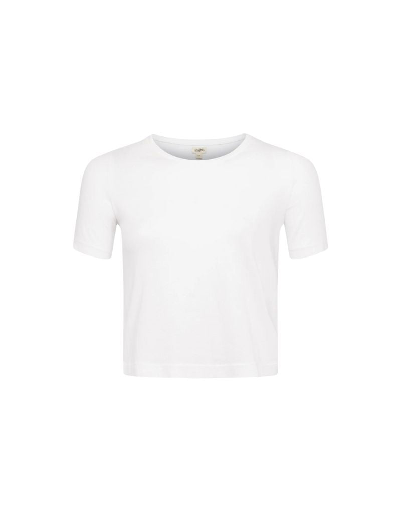 L'agence Donna Short Sleeve Crop Crew Neck Tee in White