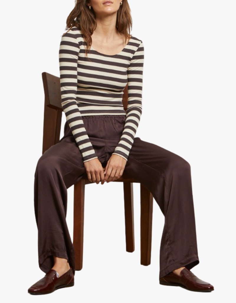 Perfect White Tee Anya Long Sleeve in Mocha Stripe