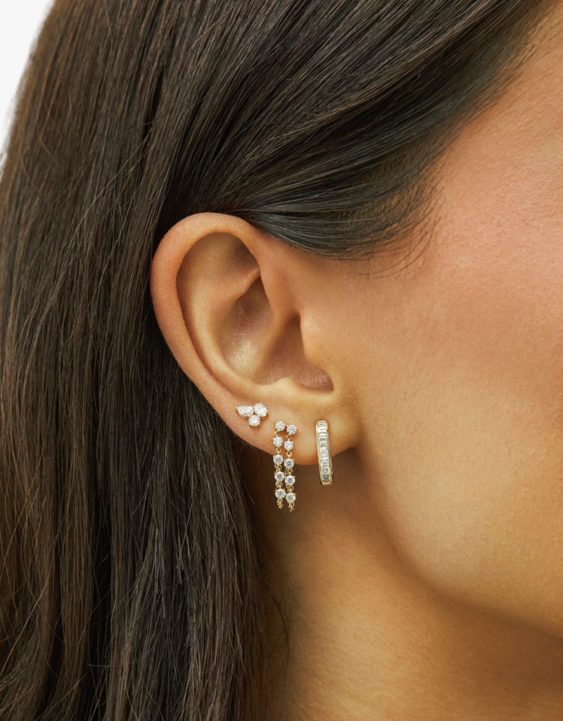 EF Collection Triple Diamond Cluster Stud Earrings in 14k Yellow Gold