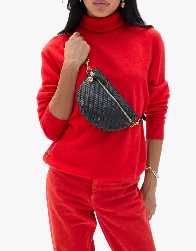 Clare V. Petite Fanny in Black Woven Zig Zag