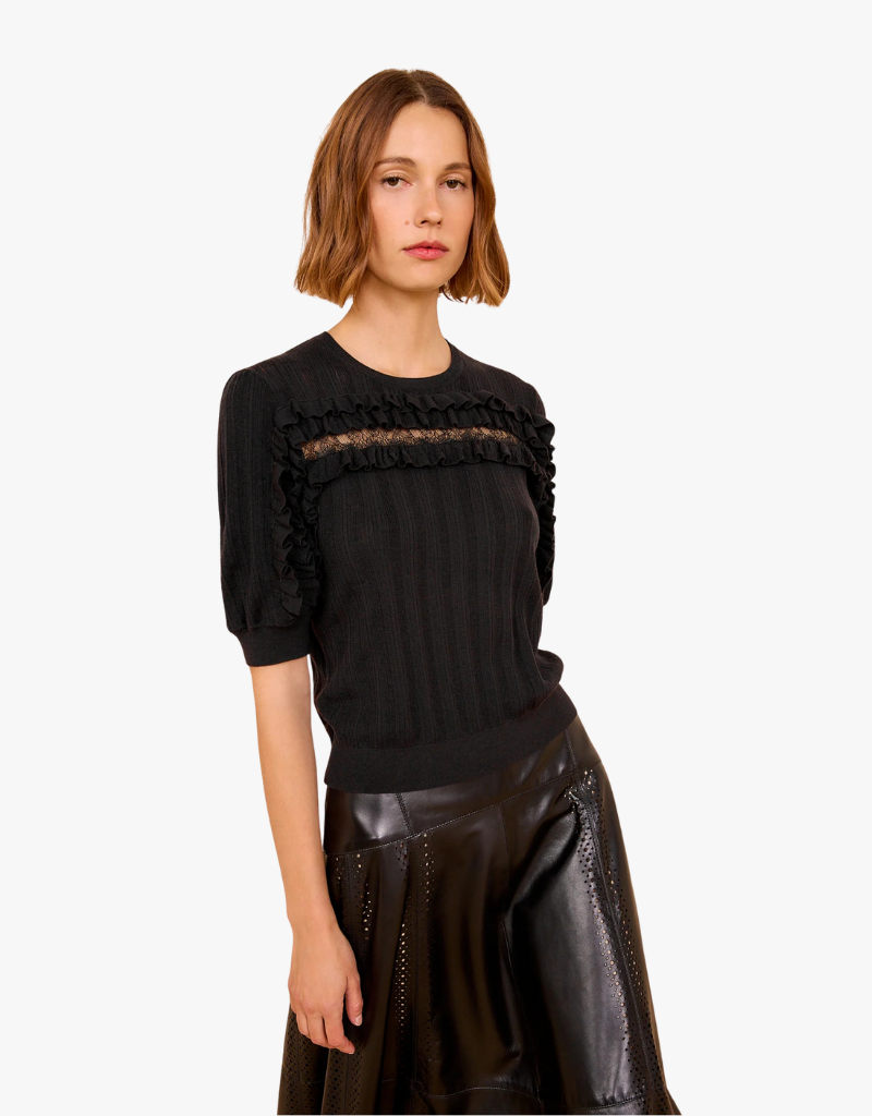 Ulla Johnson Salima Short Sleeve Knit Top in Noir