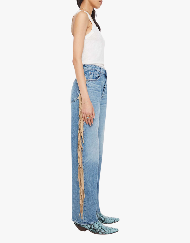 Mother Fringe Half-Pipe Button Sneak Jeans in Folk Star